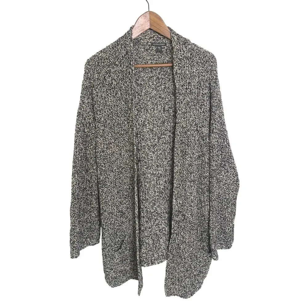 Eileen Fisher Organic Cotton Chenille Boyfriend Cardigan Sweater Black S $388